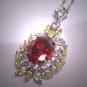 Antique Edwardian Style Simulated Red Yellow White Diamond Necklace Vintage Victorian Silver