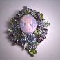 Antique Style Vintage Cameo Pin Brooch Enamel and Crystals Victorian Style