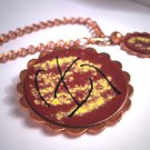 Vintage Mid Century Enameled Copper Pin and Charm Bracelet Set Artisan Made 1950