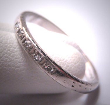 Antique Platinum Diamond Wedding Ring Band Engraving Vintage Art Deco 1930 Rare Size 8