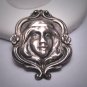 RARE Antique Art Nouveau Silver Pin Woman's Face Original 1890s