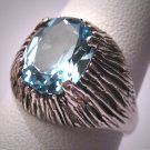 Antique Blue Topaz Ring Vintage Retro Modernist Mid Century Modern Silver Wedding 50s