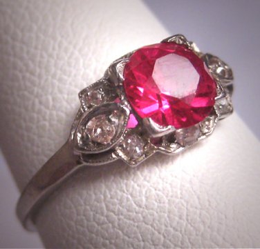 Antique Ruby Diamond Wedding Ring Vintage Art Deco Platinum 1930s