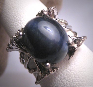 Vintage Blue Star Sapphire Ring 8ct Wedding Band Retro Art Deco Gemstones 1950