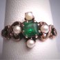 Antique Victorian Emerald Seed Pearl Ring Vintage 19th Century Rose Gold