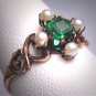 Antique Victorian Emerald Seed Pearl Ring Vintage 19th Century Rose Gold