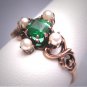 Antique Victorian Emerald Seed Pearl Ring Vintage 19th Century Rose Gold