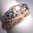 Antique Sapphire Euro Cut Diamond Wedding Ring Band Vintage Art Deco c.1910