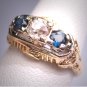 Antique Sapphire Euro Cut Diamond Wedding Ring Band Vintage Art Deco c.1910