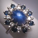 Estate Vintage Star Sapphire Diamond and Blue Sapphire Ring W. Gold Art Deco Wedding 1930
