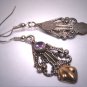 Vintage Amethyst Earrings Victorian Georgian Revival Etruscan Silver