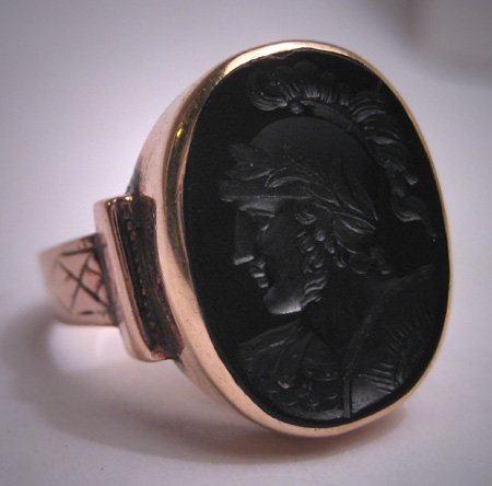 Antique Georgian Victorian Onyx Intaglio Roman Soldier Cameo Ring Gold ...