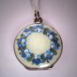 Antique Guilloche Enamel Locket Pendant Forget Me Not Floral Victorian Art Deco Sterling Silver 1920