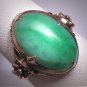 Antique Jade Ring Victorian Art Deco Vintage Wedding c.1900 Green Jadeite 14K Gold Filigree