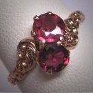 Antique Double Rhodolite Garnet Ring Georgian Victorian Chased Gold Wedding - 19th Century