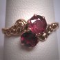 Antique Double Rhodolite Garnet Ring Georgian Victorian Chased Gold Wedding - 19th Century