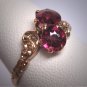 Antique Double Rhodolite Garnet Ring Georgian Victorian Chased Gold Wedding - 19th Century