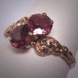Antique Double Rhodolite Garnet Ring Georgian Victorian Chased Gold Wedding - 19th Century