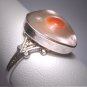 Antique Art Nouveau Rare Orange Pearl Wedding Ring Heart Shape Silver Victorian c.1900