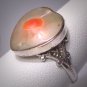 Antique Art Nouveau Rare Orange Pearl Wedding Ring Heart Shape Silver Victorian c.1900