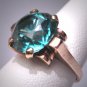 Antique Blue Zircon Wedding Ring Vintage Art Deco Yellow Gold Large 11mm c.1920