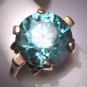 Antique Blue Zircon Wedding Ring Vintage Art Deco Yellow Gold Large 11mm c.1920