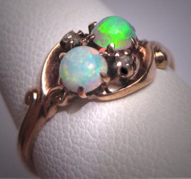 Antique Opal Diamond Ring Vintage Victorian Wedding Gold Engagement Band 1890