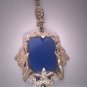 Antique Blue Chalcedony Filigree Necklace Lavaliere Sterling Silver Vintage Art Deco 20s
