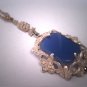 Antique Blue Chalcedony Filigree Necklace Lavaliere Sterling Silver Vintage Art Deco 20s