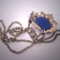 Antique Blue Chalcedony Filigree Necklace Lavaliere Sterling Silver Vintage Art Deco 20s