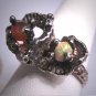 Vintage Fire and Australian Opal Ring Antique Retro Modernist Sterling Silver 50s
