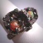 Vintage Fire and Australian Opal Ring Antique Retro Modernist Sterling Silver 50s