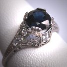 Vintage Platinum Sapphire Wedding Ring Edwardian - Art Deco Filigree c.1900