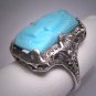 Rare Antique Turquoise Cameo Ring Vintage Victorian Art Deco Filigree c.1900 - Egyptian Revival