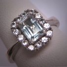 Vintage Aquamarine Wedding Ring White Sapphire Art Deco White Gold