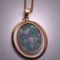 Vintage Opal Mosaic Pendant Necklace Retro Estate Onyx