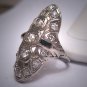 Antique Sapphire and Old Euro Cut Diamond Wedding Ring Vintage Art Deco 18K
