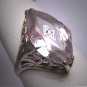 Antique Rose de France Amethyst Diamond Ring Art Deco Wedding Filigree 14K White Gold