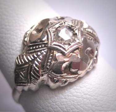 Antique Old Rose Cut Diamond Wedding Ring 18K Art Deco Vintage White Gold Engagement 1920