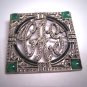 Antique Green Australian Jade Rose Cut and Black Enamel Art Deco Brooch Pin