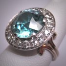 Rare Antique Platinum Blue Zircon Diamond Wedding Ring Edwardian - Art Deco Engagement 1910-20's