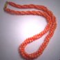 Estate Antique Vintage Genuine Coral Bead Necklace Three Strand Pink