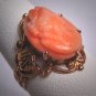 Antique Italian Coral Cameo Ring Vintage Art Nouveau Deco Filigree Ostby Barton Gold