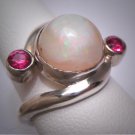 Antique Vintage Australian Opal Ruby Ring Retro Art Deco Wedding Modernist 1930's