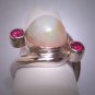 Antique Vintage Australian Opal Ruby Ring Retro Art Deco Wedding Modernist 1930's