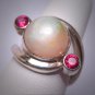 Antique Vintage Australian Opal Ruby Ring Retro Art Deco Wedding Modernist 1930's