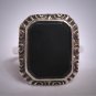 Antique Black Onyx Ring Victorian Art Deco Chased Ornate Euro Silver Setting 1920s