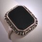 Antique Black Onyx Ring Victorian Art Deco Chased Ornate Euro Silver Setting 1920s