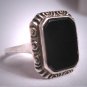 Antique Black Onyx Ring Victorian Art Deco Chased Ornate Euro Silver Setting 1920s