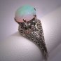 Antique Australian Opal White Gold Wedding Ring Vintage Art Deco 1920s Engagement